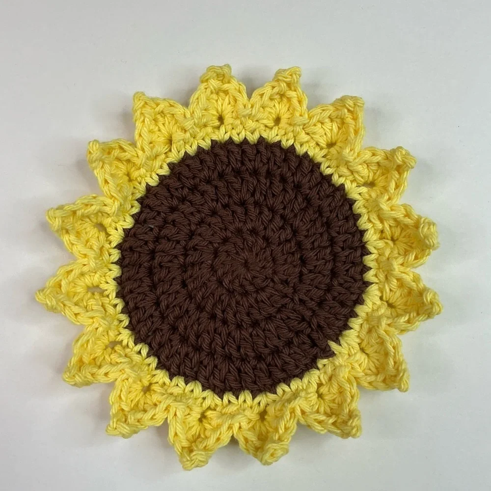 Sunflower Cup Mug Coasters Set of 4 Handcrafted Crochet by Seller Yellow Brown